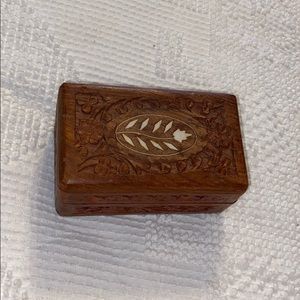 Vintage teakwood jewelry box with flower decal